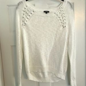 NWOTExpress White Lace-Up-Shoulder Sweater SMALL